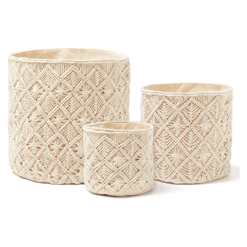 Macrame Round Storage Basket Organizer Set Of 3 - Leechoo